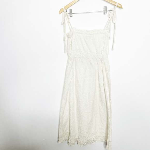 BEULAH lace tie shoulder midi dress cream white sleeveless coquette womens L - Picture 3 of 4